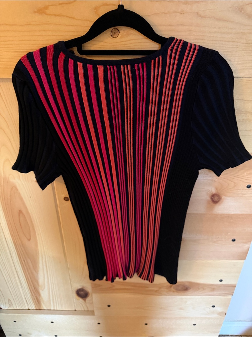 Liz Claiborne Black Top with Pink and Orange Vertical Stripes - Picture 2 of 3